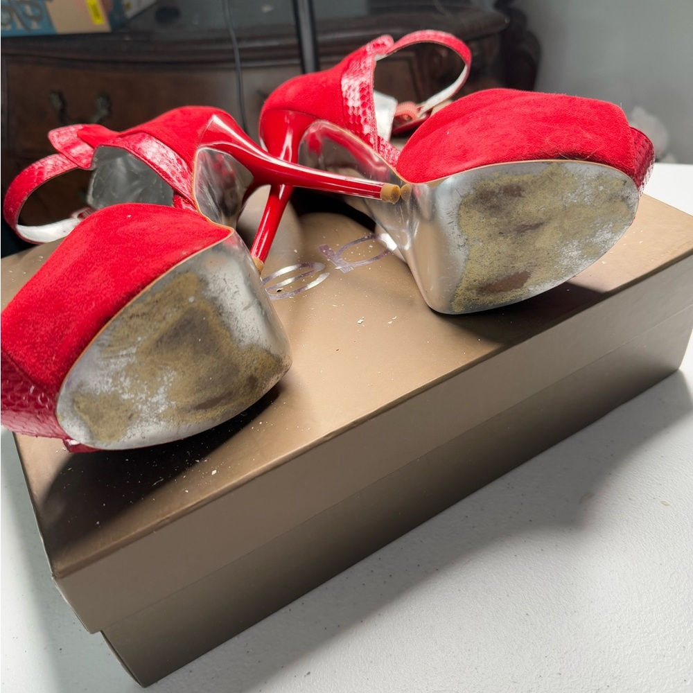 Bebe Red Peep Toe Heels - Picture 7 of 14
